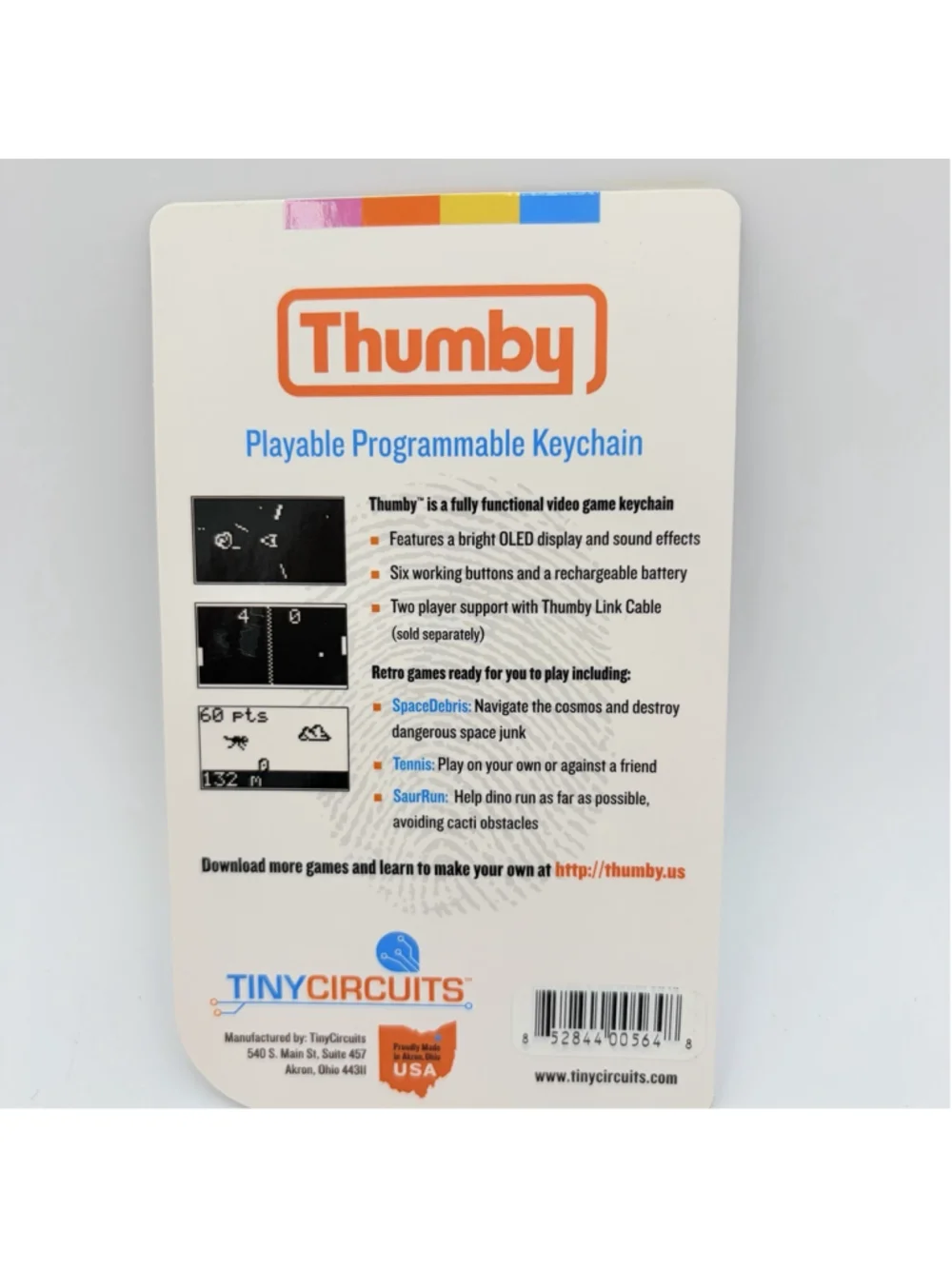 TinyCircuits THUMBY Pink Playable Programmable Keychain OLED Game Console NEW